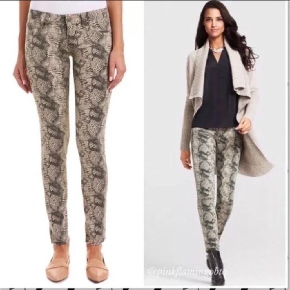 Cabi snake print skinny jeans size 2 cotton green/ khaki color animal print